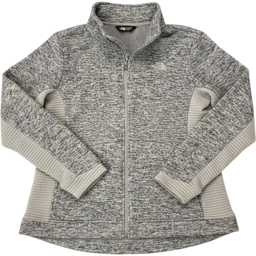 The North Face Full Zip Fleece Jacket Womens XXL Gray Heather Ribbed Trim